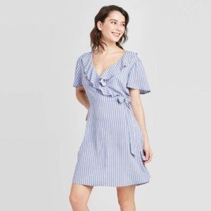 Xhilaration Short Sleeve Ruffle Wrap Dress Blue